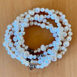 Retired Silpada Goddess Freshwater Pearl & Sterling Silver Stretch Bracelets (5)